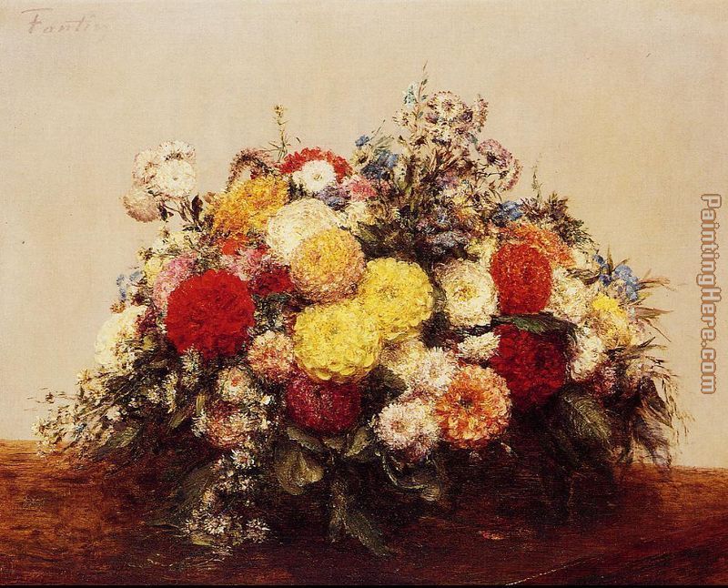 Large Vase of Dahlias and Assorted Flowers painting - Henri Fantin-Latour Large Vase of Dahlias and Assorted Flowers art painting